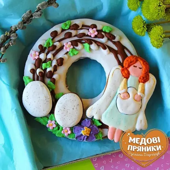 Пасхальный венок с ангелом и писанками — декор для стола, паски и корзины |✅ MEDYANIK