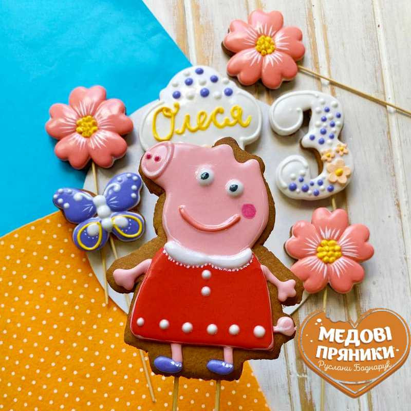 ▷Пряничный набор ТОППЕРЫ НА ТОРТ" Свинка Пепа"/МЕДОВІ ПРЯНИКИ ІМБИРНІ | Medyanik
