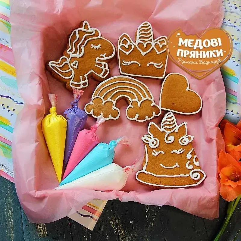 НАБІР ПРЯНИЧНІ РОЗМАЛЬОВКИ "ЄДИНОРІГ", ПОДАРУНОК, "ЗРОБИ САМ" | Medyanik