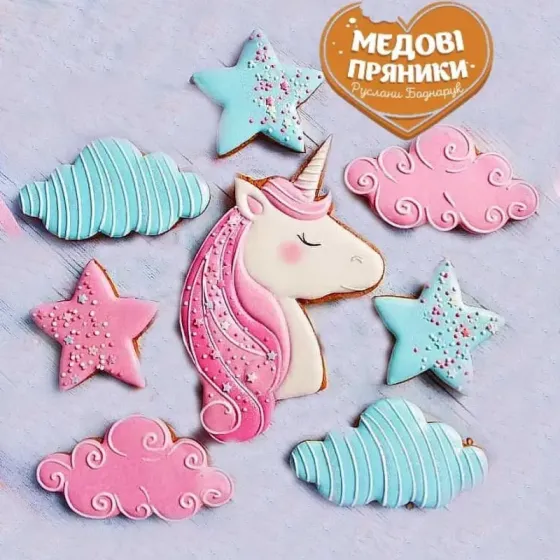 Пряничный набор ТОППЕРЫ с звездочками на торт "ЕДИНОРОГ"⭐ ДЛЯ ДЕВОЧКИ | Medyanik