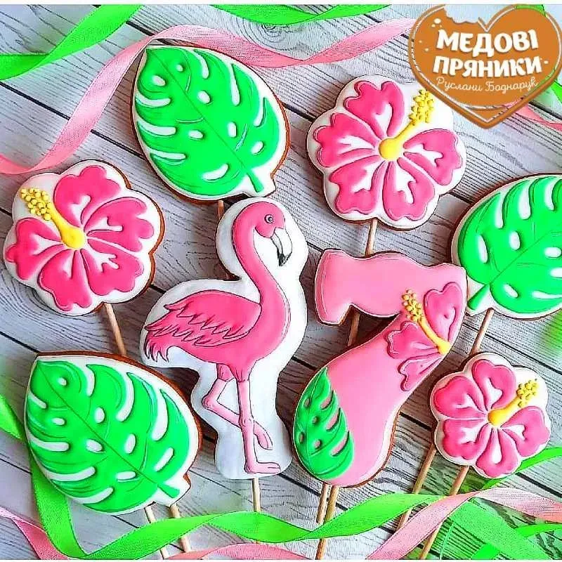 ТОПЕРИ НА ТОРТ ❤️​МЕДОВІ ПРЯНИКИ набір "Фламінго",ДЛЯ ДІВЧИНКИ | Medyanik